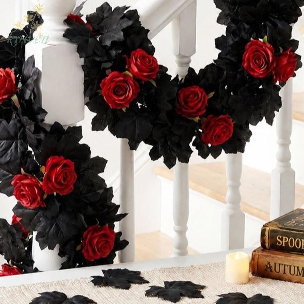 KOWEN ฮาโลวีน Maple Leaf Rose Vine, สไตล์โกธิคเหมือนจริง Maple Leaf Garland, งานแต่งงานพลาสติก Maple