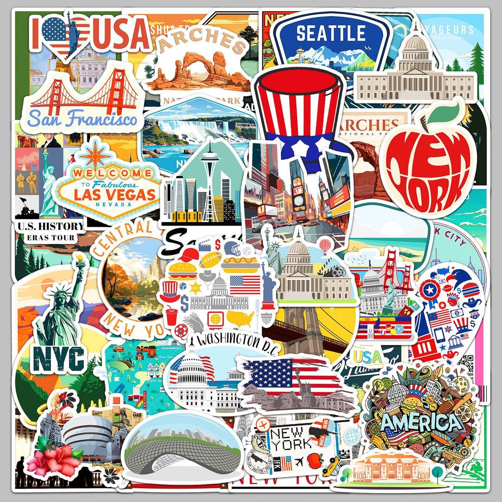 American Characteristic Elements สติกเกอร์ USA Travel ภูมิทัศน์กลางแจ้งอาคาร Landmark Notebook Handb