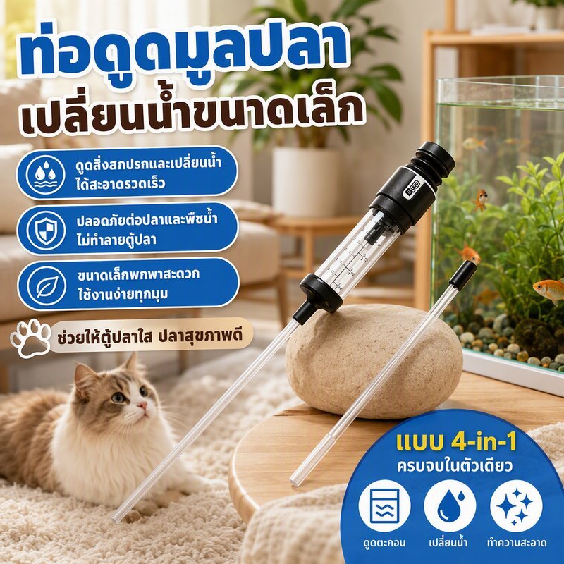 ท่อดูดตะกอนตู้ปลา แบบพกพา ขนาดเล็ก เครื่องดูดขี้ปลา เปลี่ยนน้ำ ทำความสะอาดก้นตู้ปลา