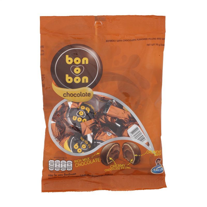 บอนโอบอนช็อกโกแลตไส้ครีมช็อกโกแลตผสมถั่วลิสง 75กรัม Bon O Bun Chocolate with Nut 75g. [หมายเลขบาร์โค้ด 7500443002270 ]