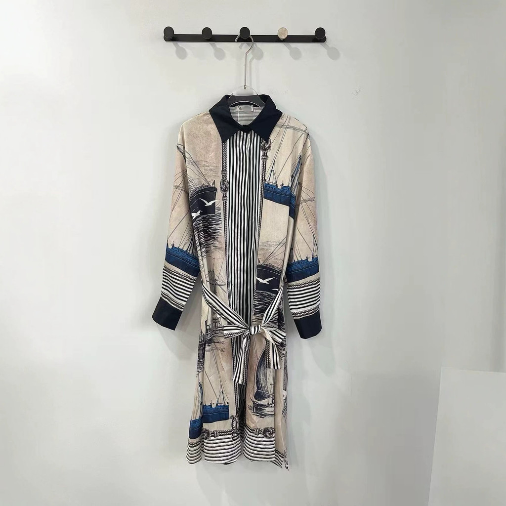 RGFS MaxMar * สไตล์ใหม่ Retro Lazy Fashion Age-Reduction Lazy Nautical พิมพ์เสื้อแขนยาว