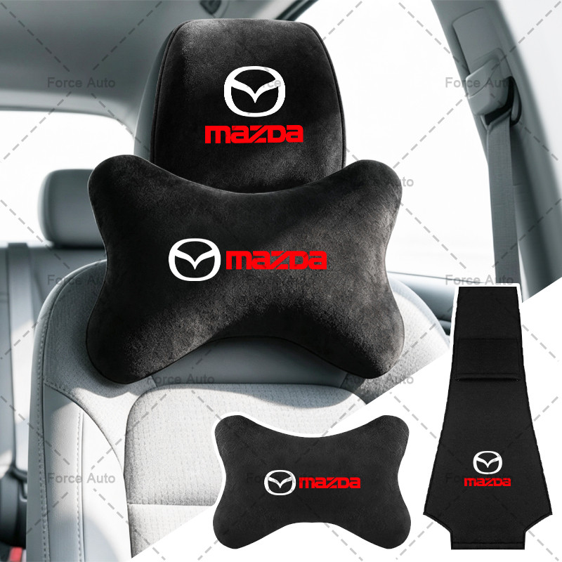 โลโก้รถที่นั่ง Headrest กรณีผ้าฝ้ายรถกระดูกหมอนคอสําหรับ Mazda 2 3 5 6 2017 CX-4 CX-5 CX-7 CX-8 CX-9