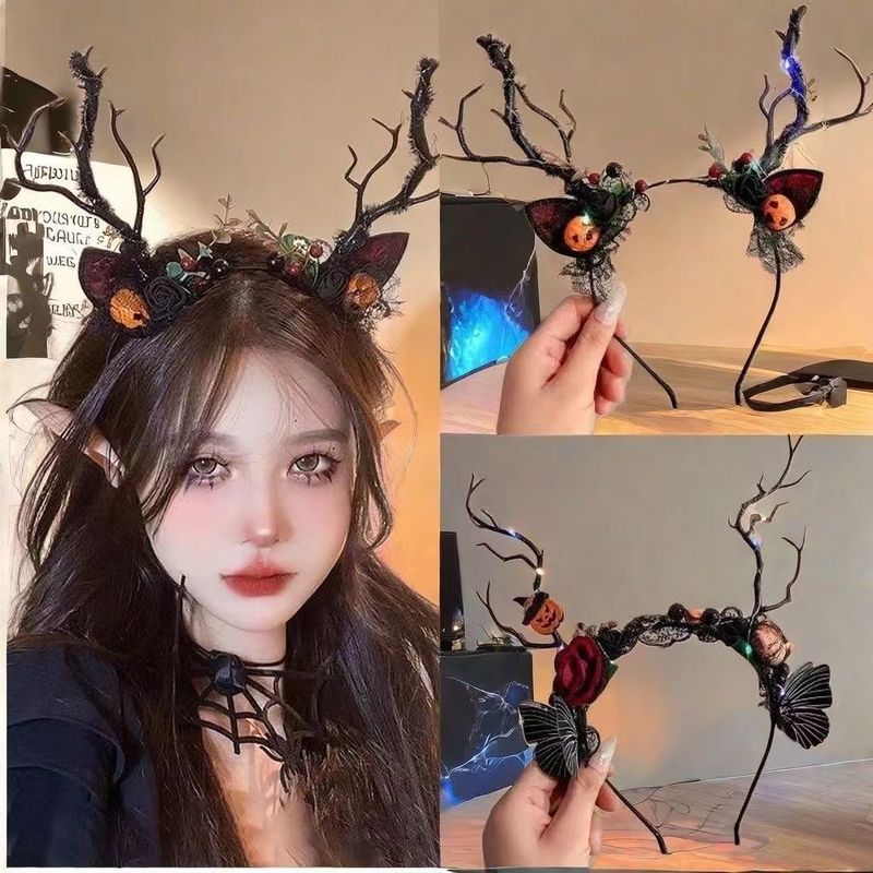 ฮาโลวีน Antlers Luminous Headwear หญิงกิจกรรม Party Party Holiday Cos แต่งตัว Elk แถบคาดศีรษะ Photo 