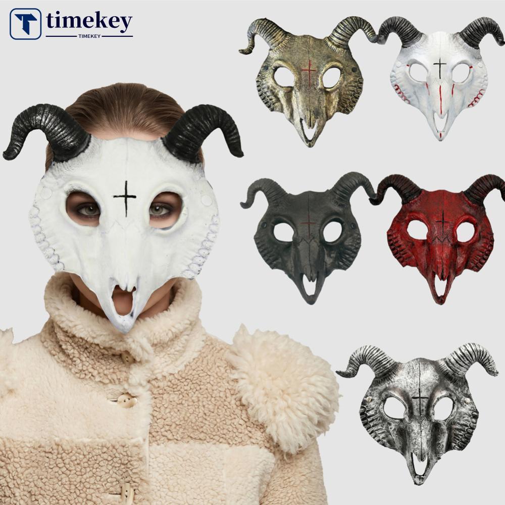 TIMEKEY ฮาโลวีน PU หน้ากากแพะ Full Face แกะ Skull คอสเพลย์หน้ากากสําหรับผู้ใหญ่เด็ก Carnival Masquer