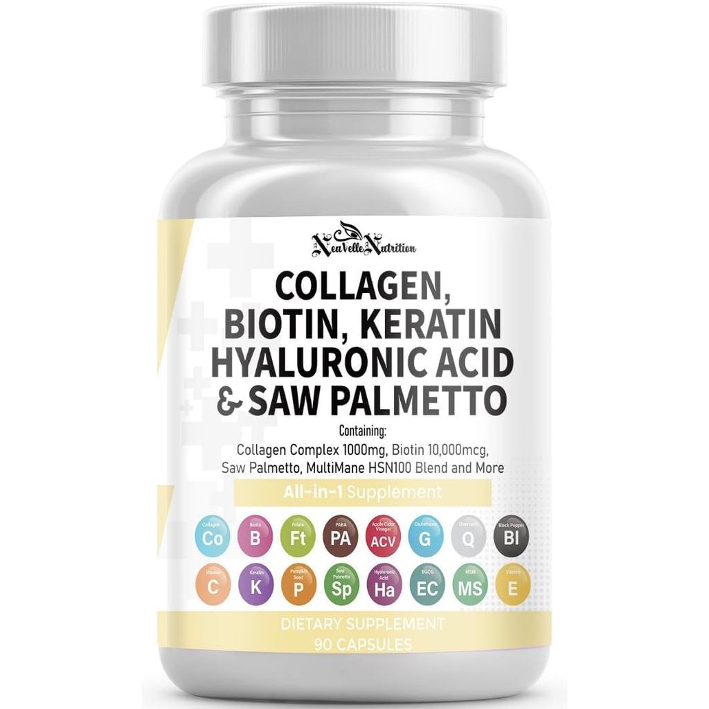 อาหารเสริมคอลลาเจน 16 in 1 - ชนิดเปปไทด์ I,II,III & V with Biotin, Keratin, Hyaluronic Acid, Saw Pal