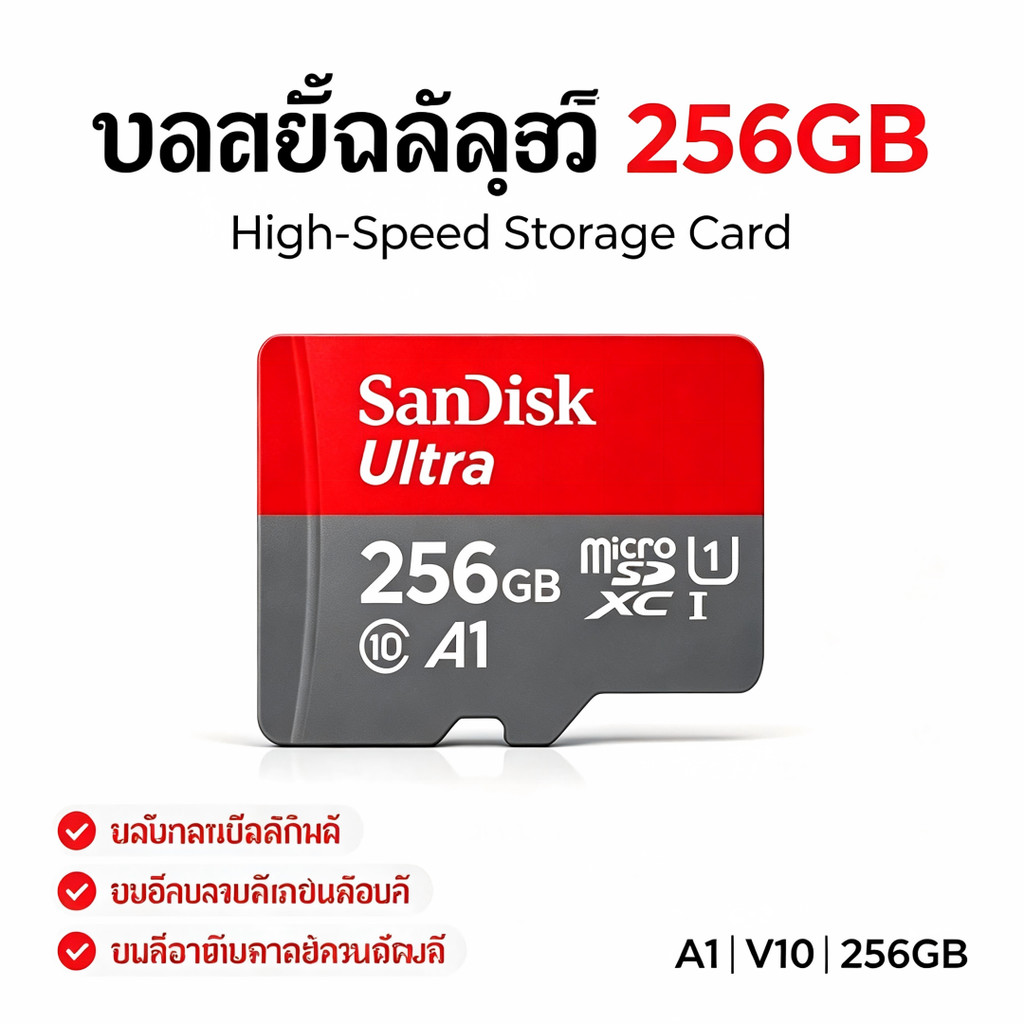 SanDisk Ultra Micro SD การ์ด 128GB ความเร็ว 140MB/s, 256GB ,512GB Class10 A1Speed 150MB/s SDXC (SDSQUAC) UHS-1 C10 U1