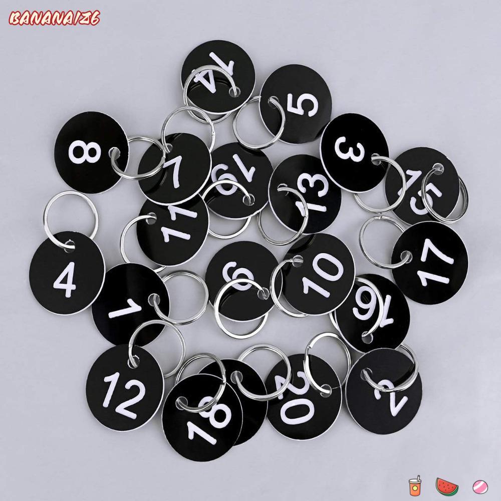BANANA1Z6 20 Pack Round, 1-20 Black Numbers Tags, Teacher 35mm Numbered Keychains Office
