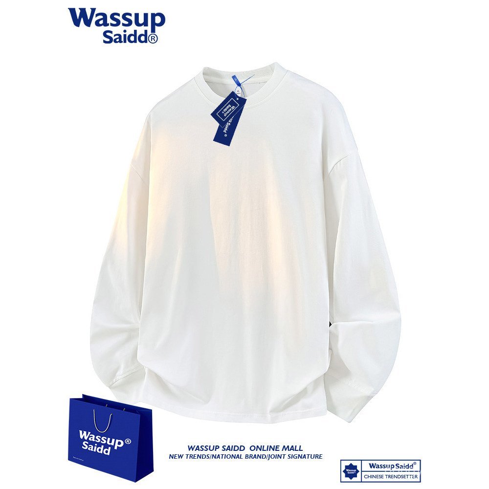 WASSUP SAIDD ขนาดเล็ก Neckline เสื้อยืดแขนยาวผู้ชายสีทึบเสื้อกันหนาวรอบคอด้านใน Bottoming เสื้อผู้ชา