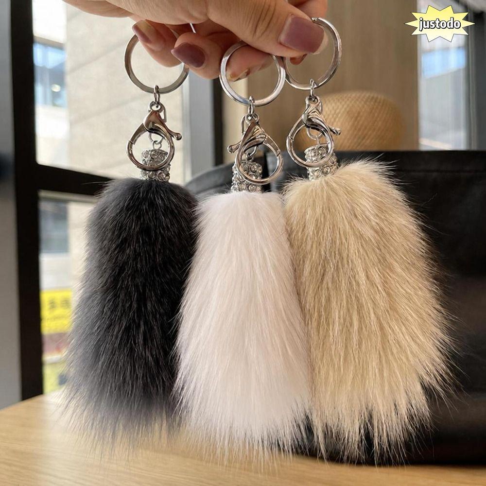 JUSTO Fur Tail พวงกุญแจ, Fur Fluffy Texture Fur Tail Key แหวน,Multicolor Lobster Clasp Tail Shape Fl
