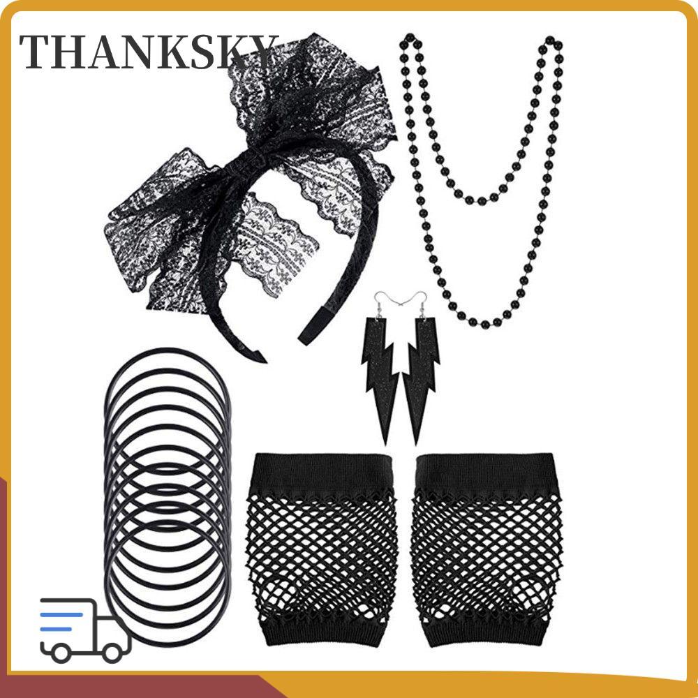 THANKSKY 80s Fancy Retro Girls 80s Party Fishnet Gloves