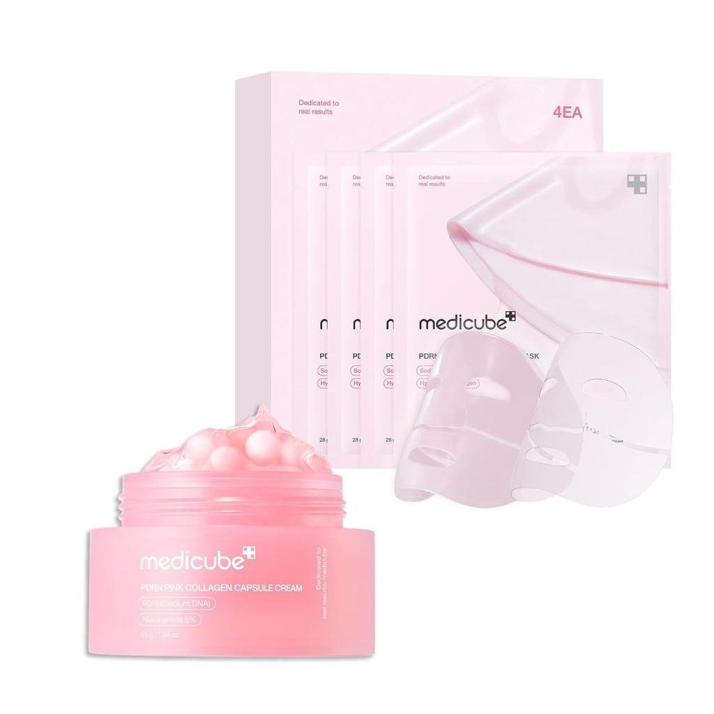 Medicube Hydro-Repair Mask Duo: Salmon DNA PDRN Pink Collagen Capsule Cream และ Salmon DNA PDRN มาส์
