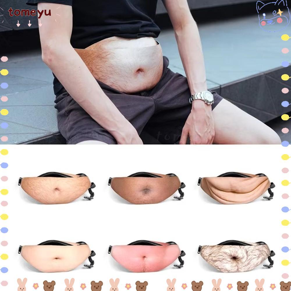 TOMEYU Bum Pouch, Belly Flesh Color Belt Bag, Funny Pop Design Dad Bod Style Fat Belly Shape กระเป๋าคาดเอวสําหรับผู้ชาย