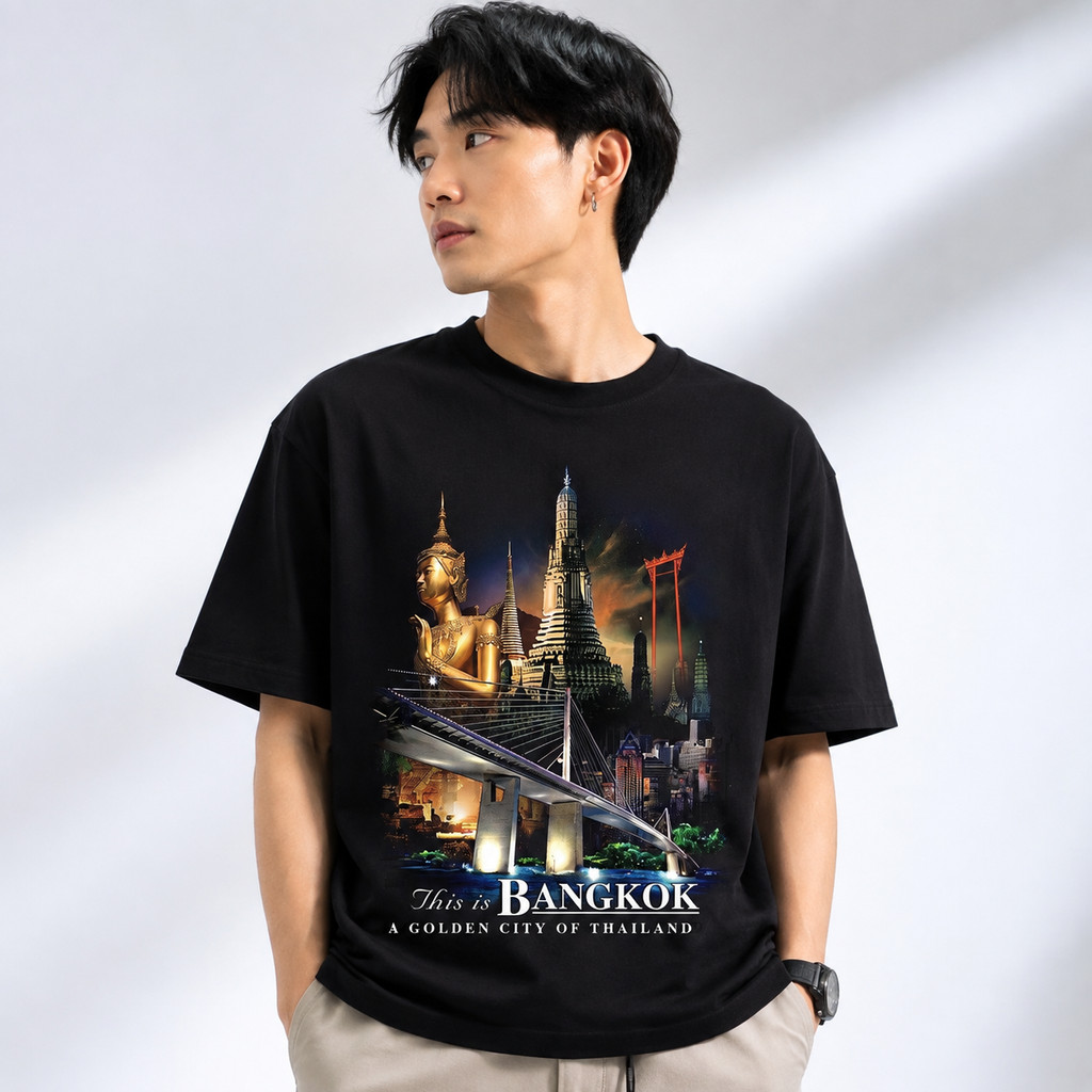 พร้อมส่ง เสื้อยืดผู้ชายลาย This is BANGKOK ศิลปะเมืองทอง ทรงปกติ S-3XL ผ้าคอตตอน100% หนาพรีเมียม ใส่