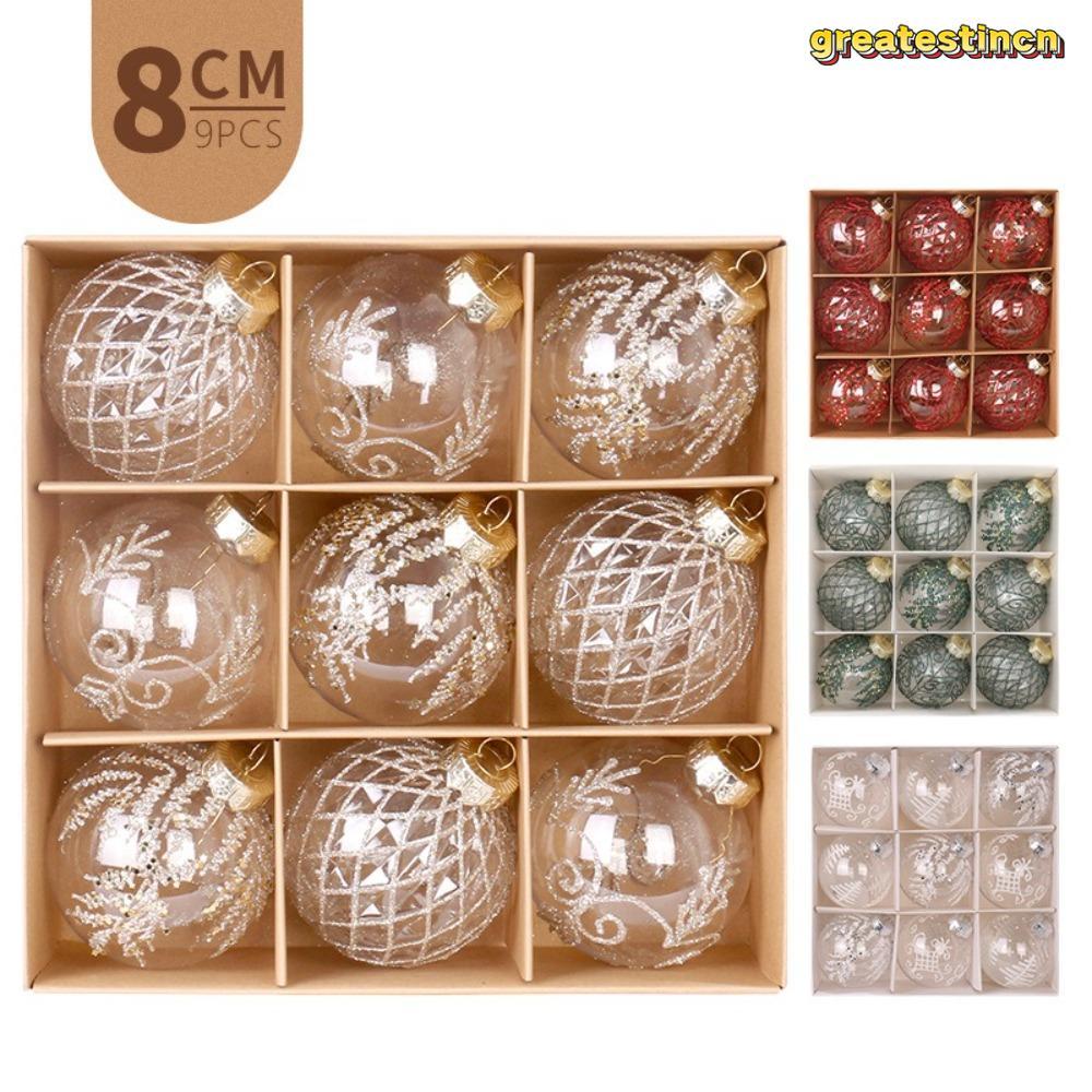 GREAT 9PCS Christmas Tree Balls,ตกแต่งบ้าน PET แขวนลูก,สีพิมพ์ Navidad 9 ซม.Xmas Tree แขวนเครื่องประ