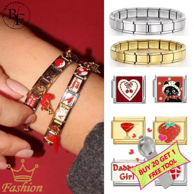 สร้อยข้อมือ charm สแตนเลสสไตล์อิตาเลียนและเรโทร สำหรับ DIY เครื่องประดับ เพิ่มความสวยงามให้คุณ