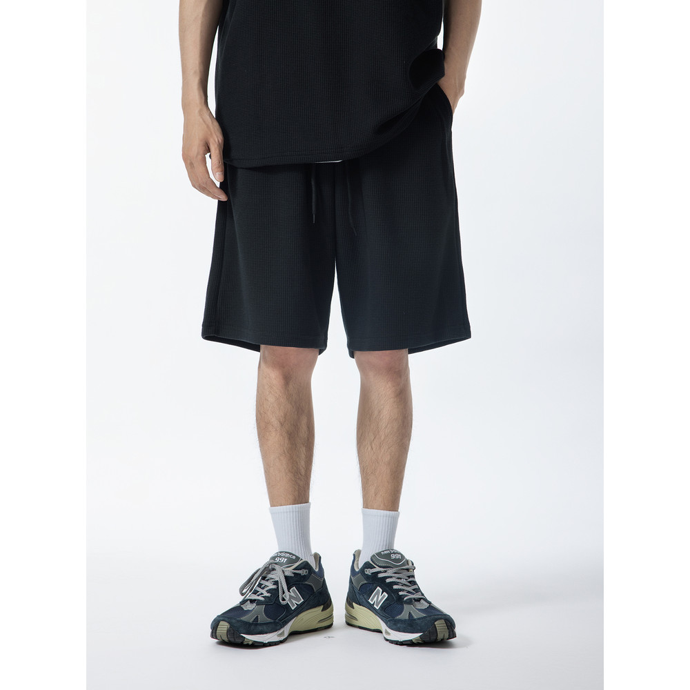 YOKE STUDIO Summer Wide Waffle Drawstring Loose Japanese Simple All-Match Shorts