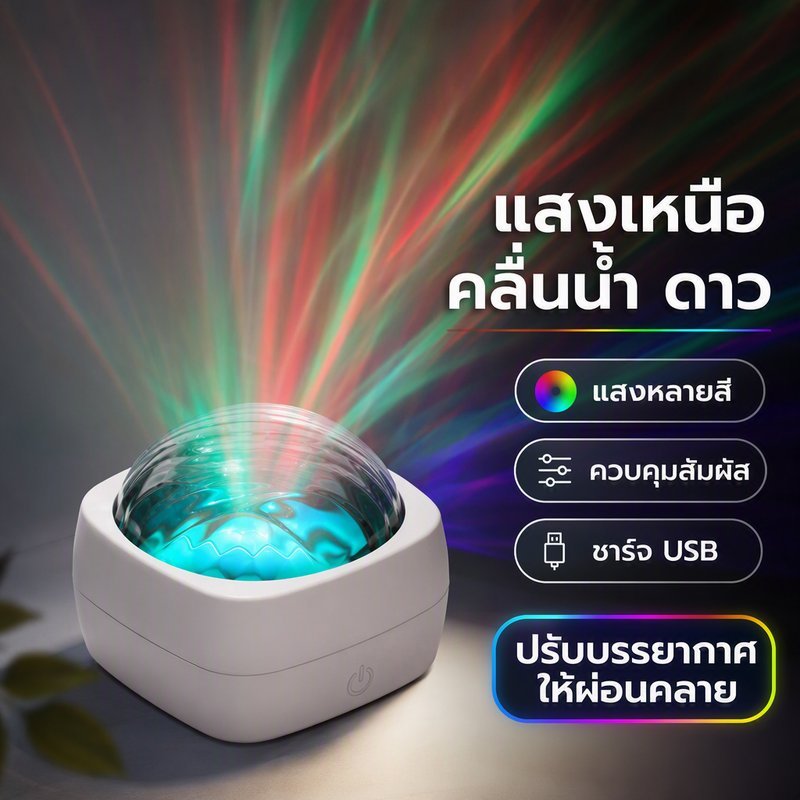 โคมไฟโปรเจคเตอร์ ไฟวิ่ง แสงเหนือ คลื่นน้ำ ดาว ชาร์จ Usb รีโมทคอนโทรล สัมผัสควบคุม ไฟกลางคืน