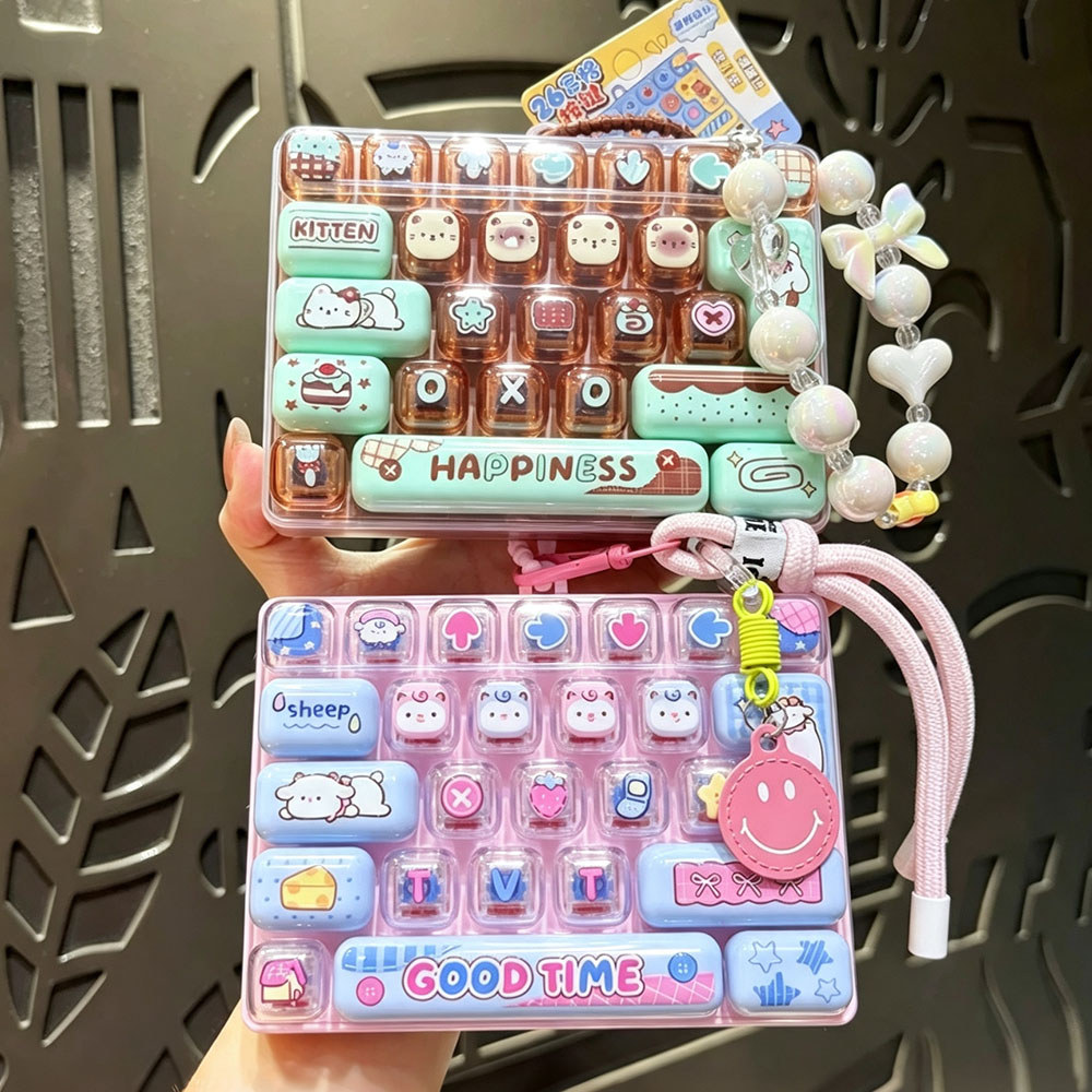 Aesthetic Desk Decor 26 Grid Keycap Clicker Mechanical Keyboard Switch Keychain ASMR Tactile Gadget 