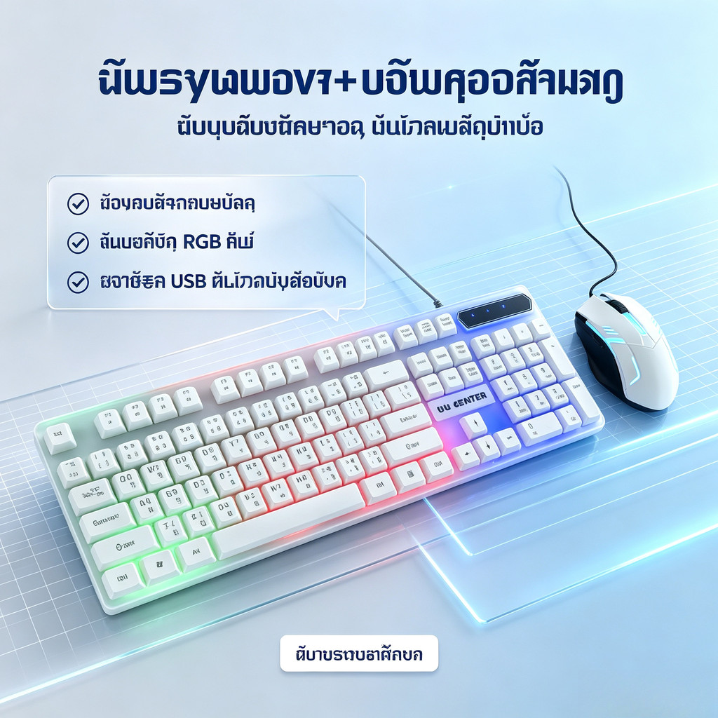 คีย์บอร์ดเรืองแสงและชุดเมาส์หุ่นยนต์เกมคอมพิวเตอร์ตั้งโต๊ะรู้สึก Rainbow Backlight Gaming Keyboard Mouse G21