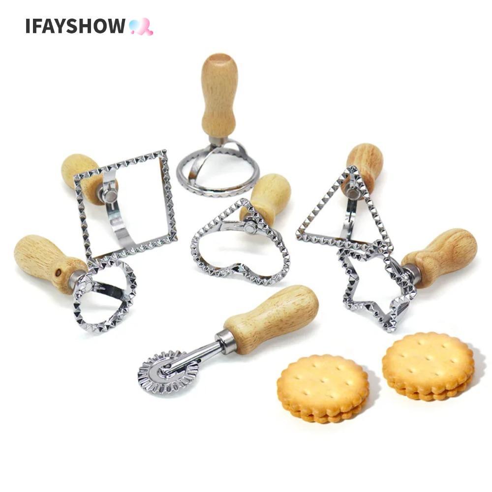 IFAYSHOW Ravioli Maker Mold, Manual Dumpling Lace Pastry Press Mold, Baking Tool พร้อมแม่พิมพ์ด้ามไม
