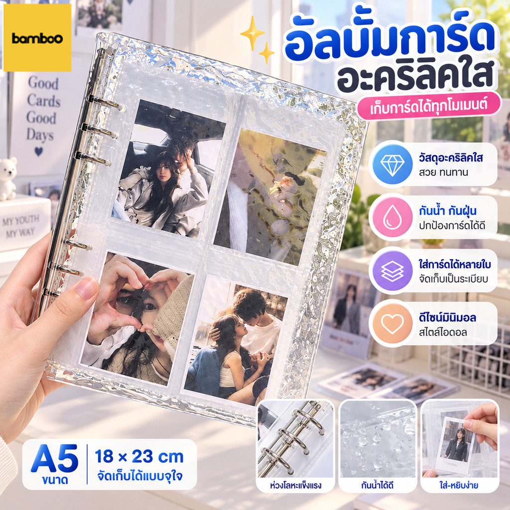 อัลบั้มการ์ดอะคริลิคใส อัลบั้มรูปอะคริลิคคลื่นน้ำ แฟ้มAcrylicคลื่นน้ำ ขนาด A5 อัลบั้มการ์ดไอดอล ป้องกันรอยขีดข่วน
