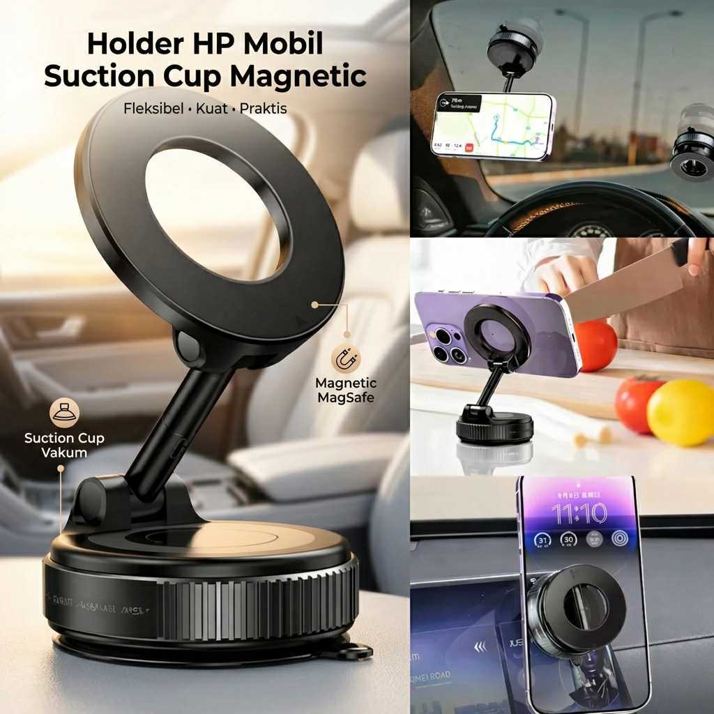 HP HOLDY ที่วางโทรศัพท์ในรถยนต์ ถ้วยดูด ที่วางโทรศัพท์ในรถยนต์แบบพับได้แบบแม่เหล็ก - K007