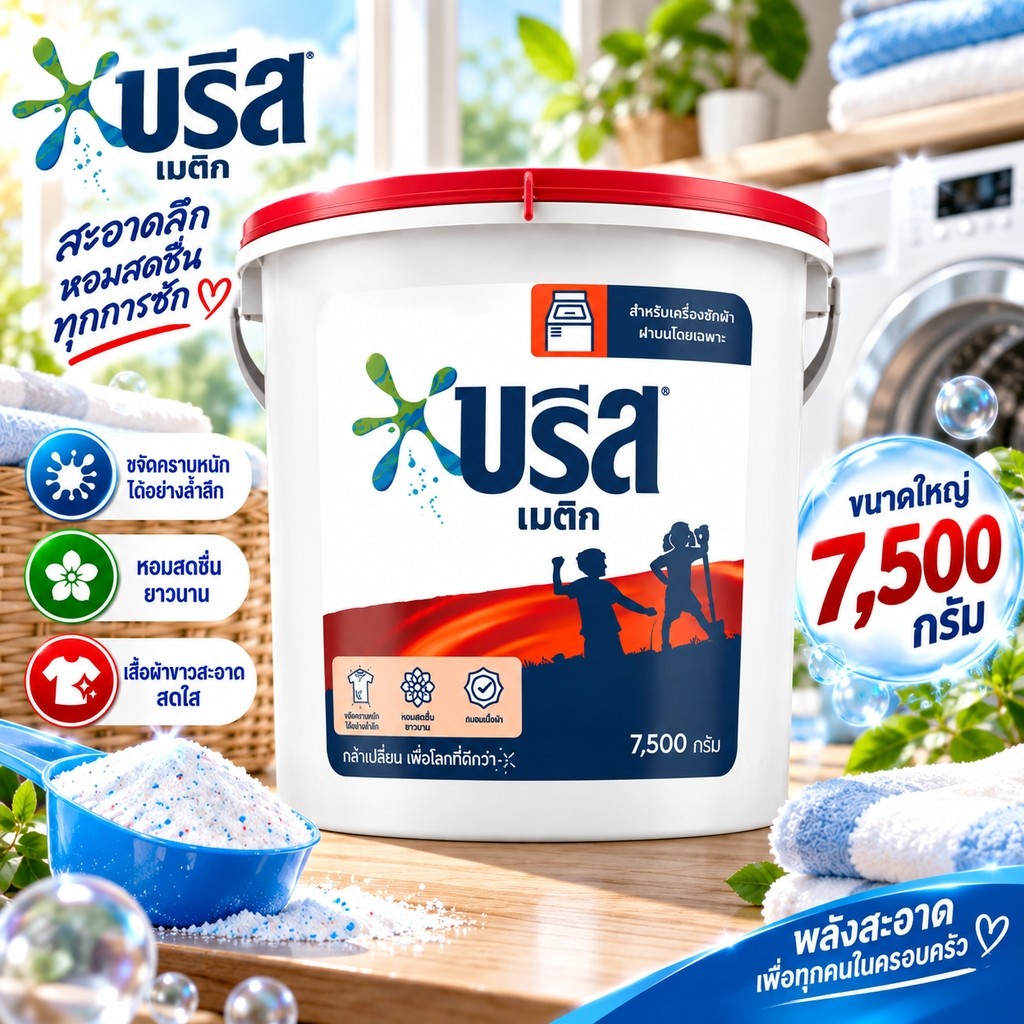 (ลด20%ในคลิป ) บรีสถัง เมติก ผงซักฟอก ถัง 7500 กรัม