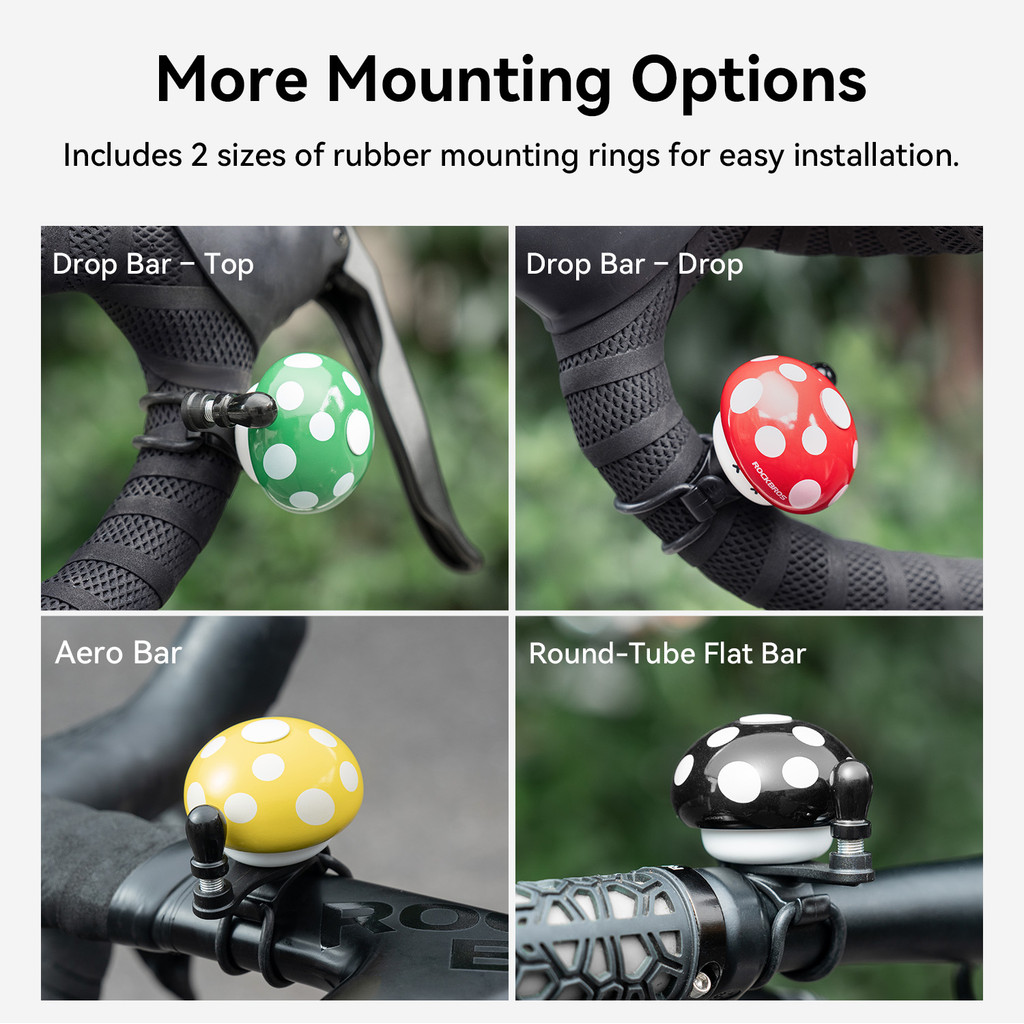 【พร้อมส่ง】ROCKBROS กระดิ่งจักรยานทรงเห็ด 80dB เสียงใส โลหะผสมทองแดง ติดตั้งง่าย รองรับแฮนด์ 22-34mm Road Bike MTB — صورة 4