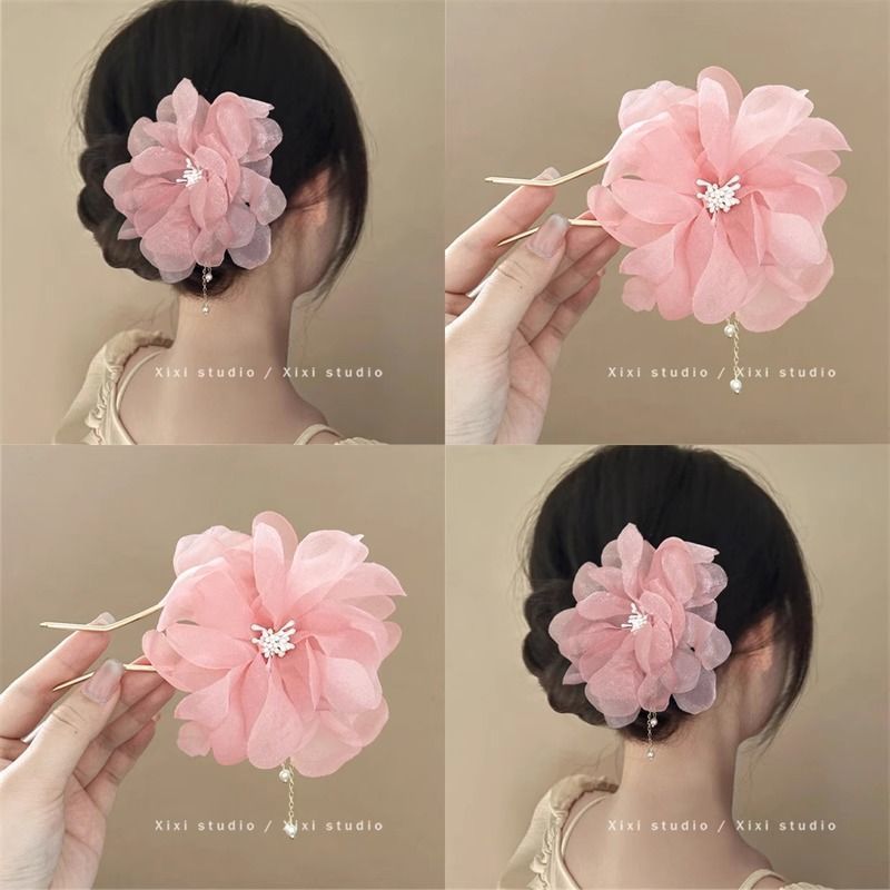 u型花朵发簪新发饰发钗簪子盘发神器头饰发卡高级感洋气9/10 U-shaped floral hairpin, new hair accessory, hair stick, hairpin, hai
