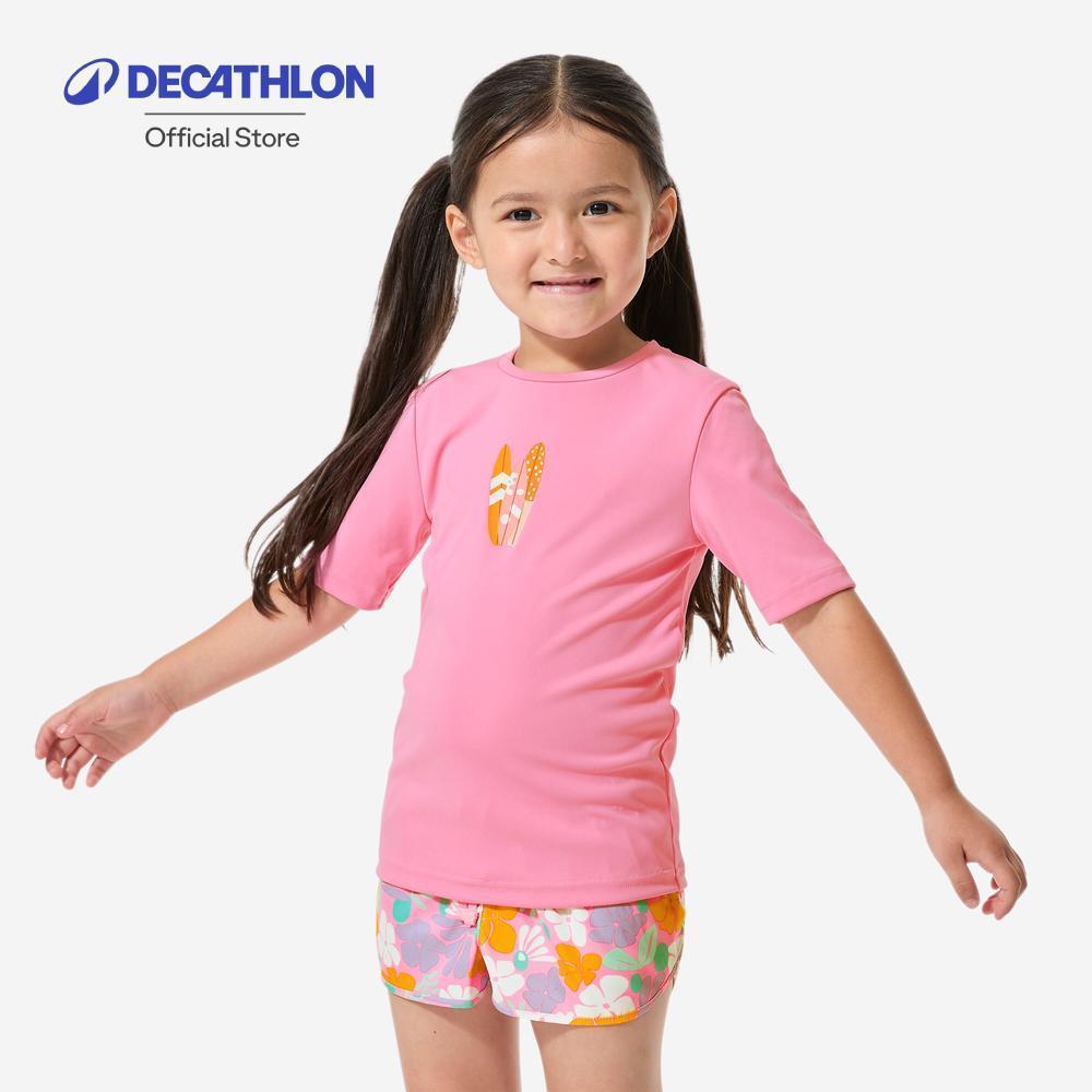 Decathlon Kids’ Surfing Uv Protection Water T-Shirt เสื้อยืดเด็กโต้คลื่นป้องกันรังสียูวี - Pink