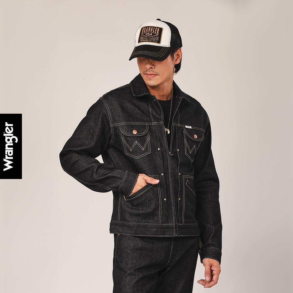 WRANGLER เสื้อแจ็กเก็ต (ริมส้ม)ผู้ชาย คอลเลคชั่น Biker Look รุ่น WR F425MJKTN18 - สียีนส์ผ้าดิบ