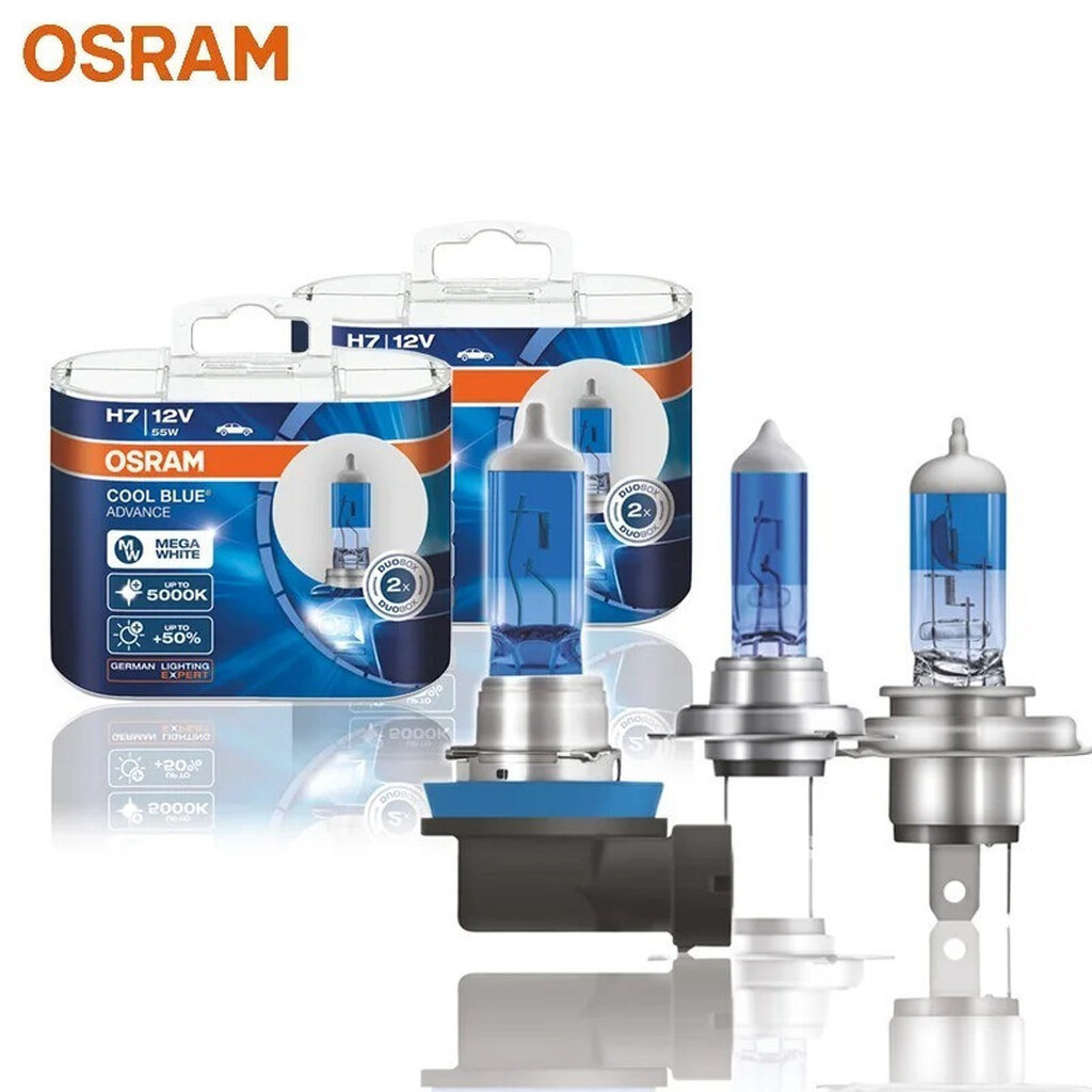 หลอดไฟหน้ารถยนต์ OSRAM Cool Blue Advance 5000K H4 H7 H11 HB3 HB4 H9 แสงขาว สว่างขึ้น +50%