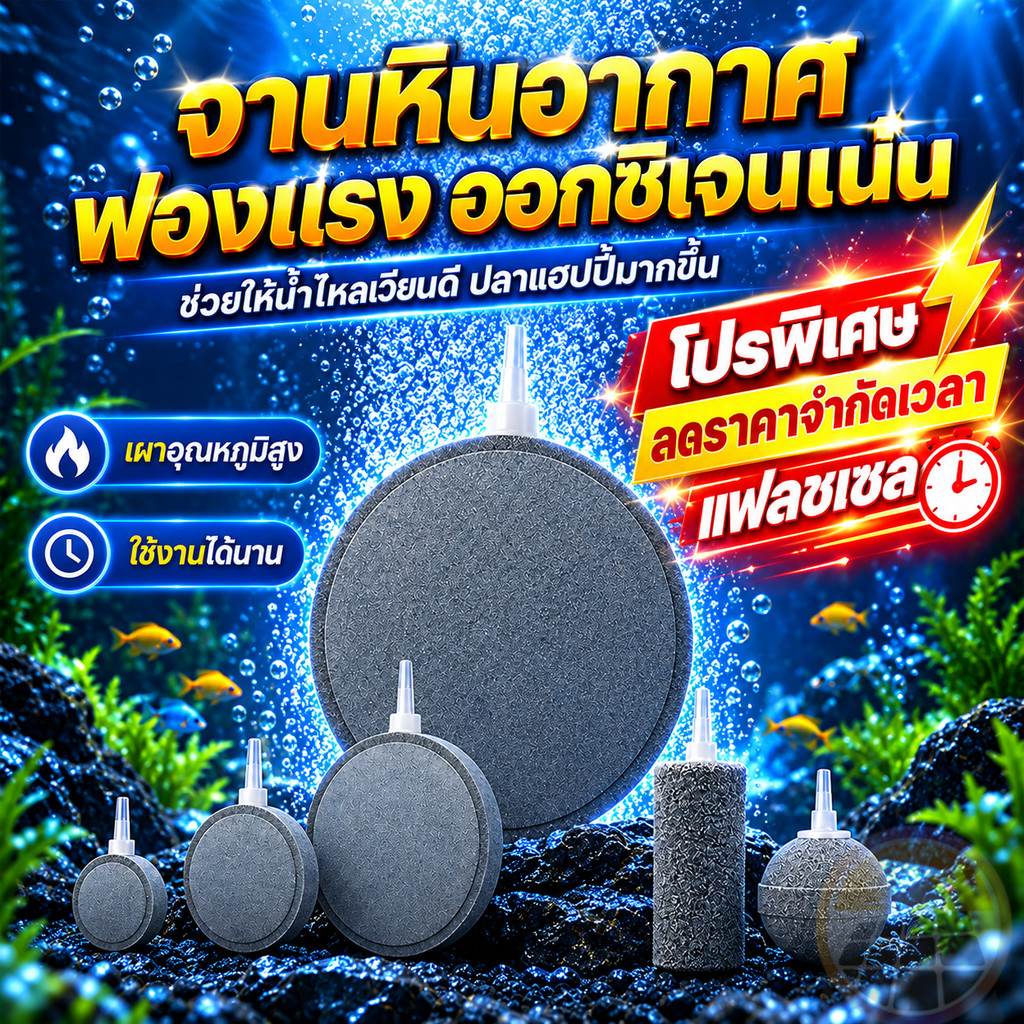 จานหินอากาศตู้ปลา หินอากาศฟองละเอียด หัวทรายเพิ่มออกซิเจน จานฟองนาโน ฟองละเอียดมาก เพิ่มออกซิเจนสูง มีให้เลือก