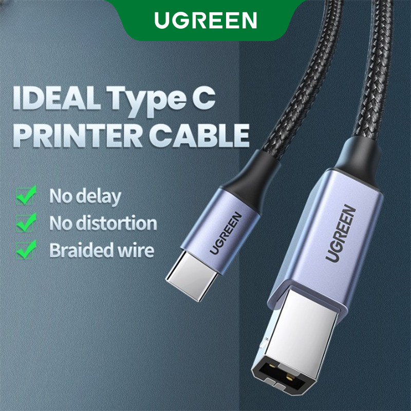 UGREEN สายเครื่องพิมพ์ USB C ถึง USB B USB 2.0 ไนลอนถักสายความเร็วสูงสําหรับสแกนเนอร์เครื่องพิมพ์ MIDI DAC ฮาร์ดไดรฟ์