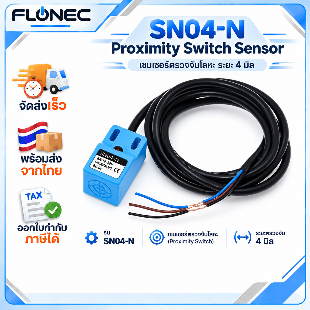 เซนเซอร์ตรวจจับโลหะ ระยะ 4 มิล SN04-N SN04-P 4mm Inductive Proximity Sensor SN04 NPN PNP DC 10-30V