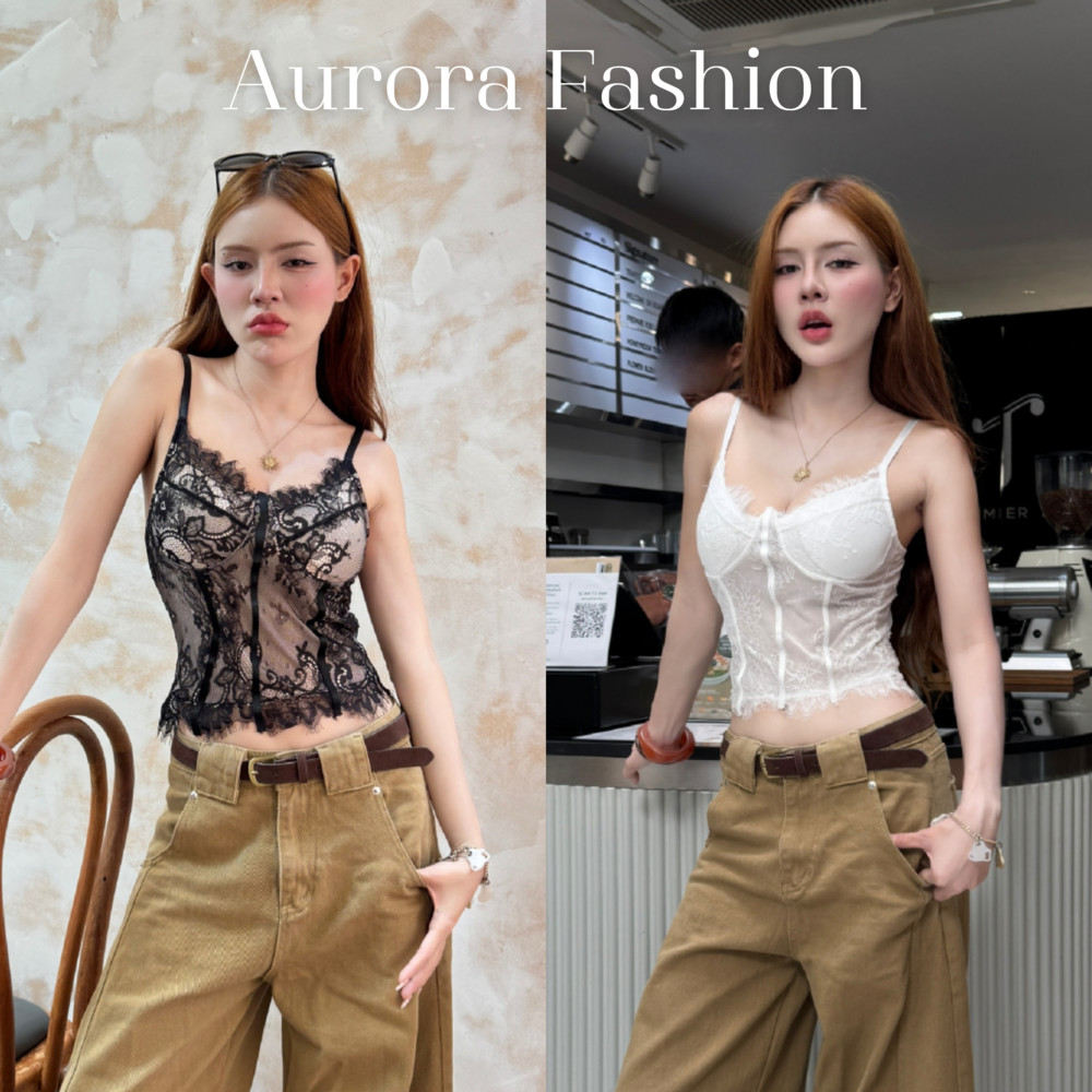 Aurora พร้อมส่ง  (รูปถ่ายจากงานจริง) เสื้อสายเดี่ยว มีฟองน้ำ แต้งลูกไม้ เซ็กซี่มากแม่