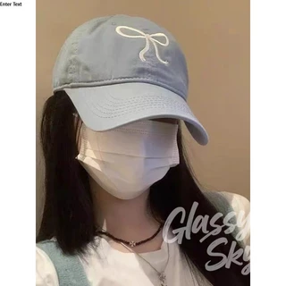 Glass Sky💖พร้อมส่ง💖หมวกแก็ป (ปักโบว์) หมวกเบสบอล แฟชั่นเกาหลี cotton cap หมวกเดินป่า(ปักโบว์)（MK-1)