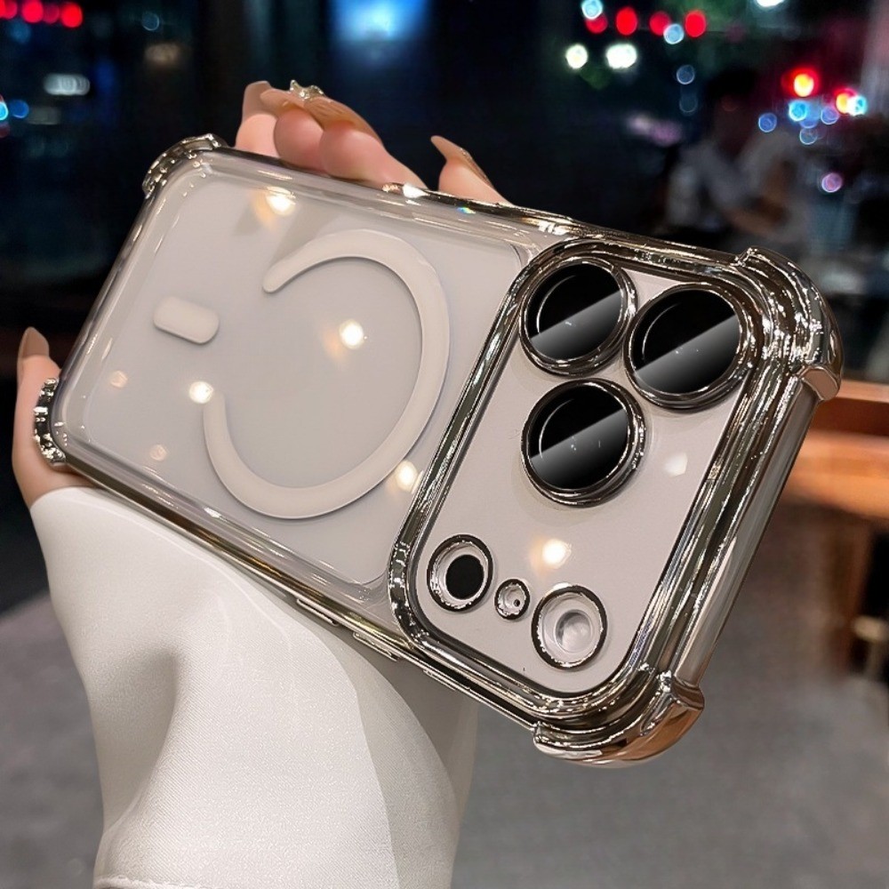 ชุบ เคสแม่เหล็กใสสําหรับ iPhone 17 16 15 14 Pro Max Air plus ถุงลมนิรภัยฝาครอบป้องกันเลนส์กันกระแทก