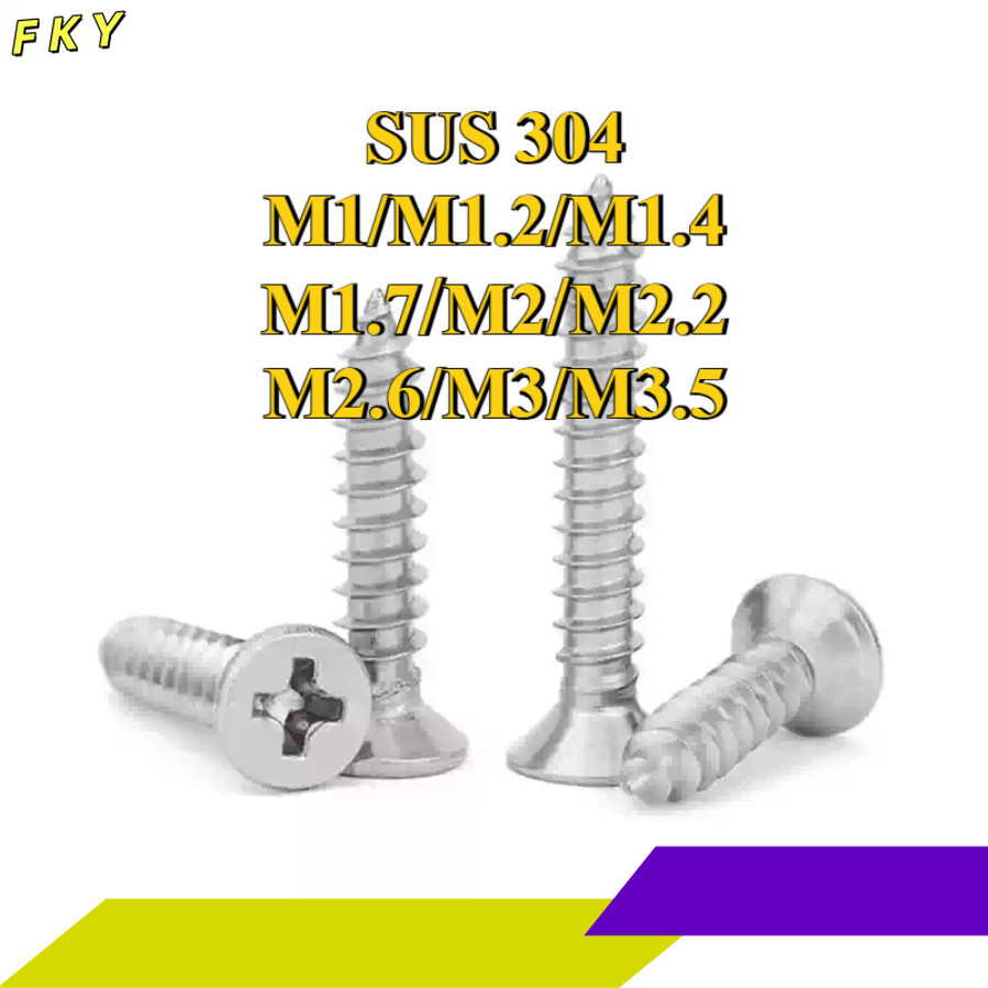 สกรูเกลียวปล่อย  หัวF+ น็อต สกรู หัวเตเปอร์ แฉก F+ สแตนเลส 304 เกลียวปล่อย M3 / Flat Head Phillip Ta