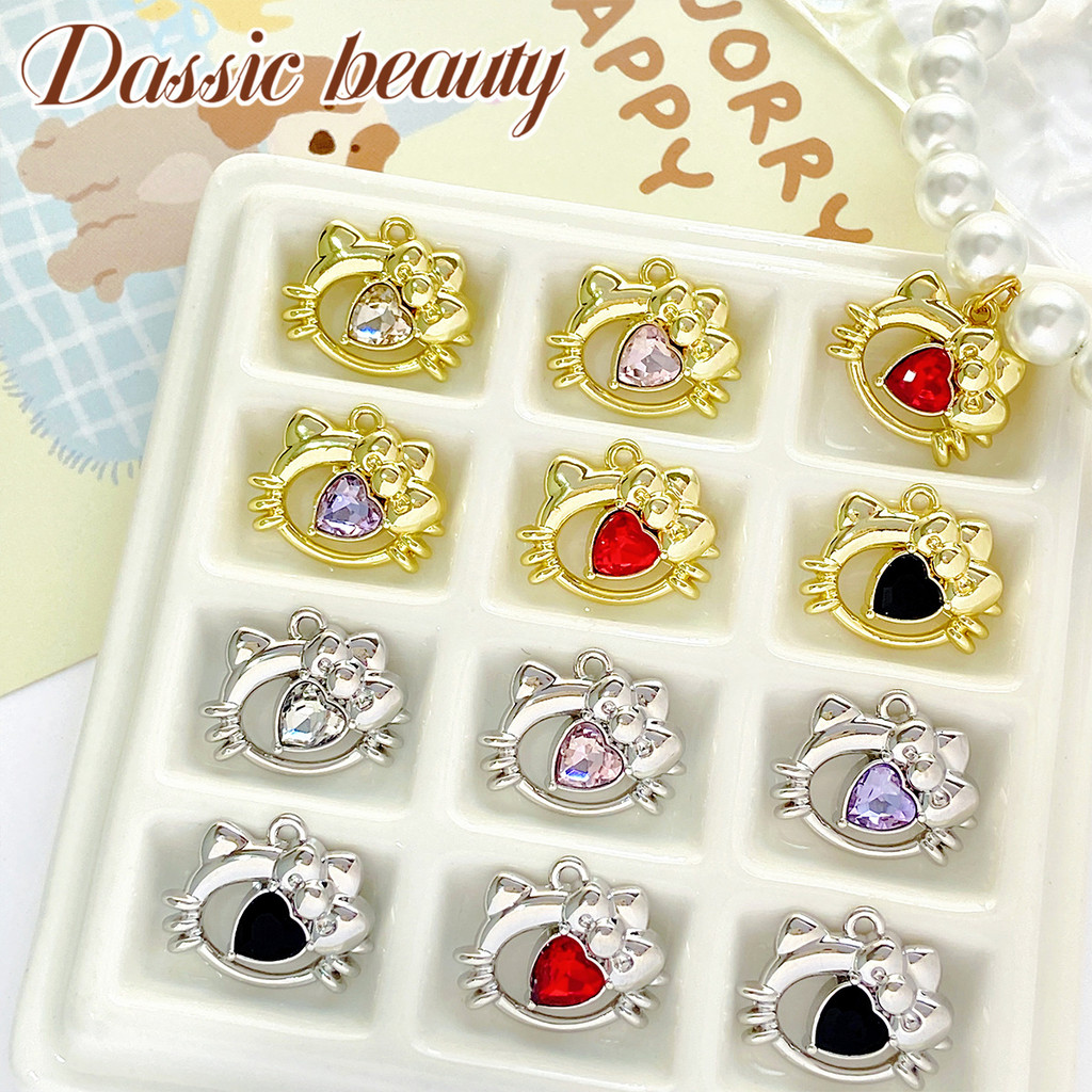 จี้โลหะผสมประดับเพชรรูปหัวใจน่ารัก จี้ KT DIY สร้อยข้อมือ สร้อยคอ ต่างหู เครื่องประดับผม วัสดุจี้