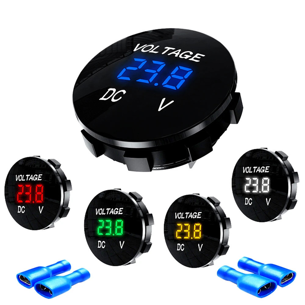 Mini รอบกันน้ําโวลต์มิเตอร์ Motorboat รถจักรยานยนต์ DC5V-48V LED แผงเครื่องทดสอบโวลต์มิเตอร์แบบดิจิต