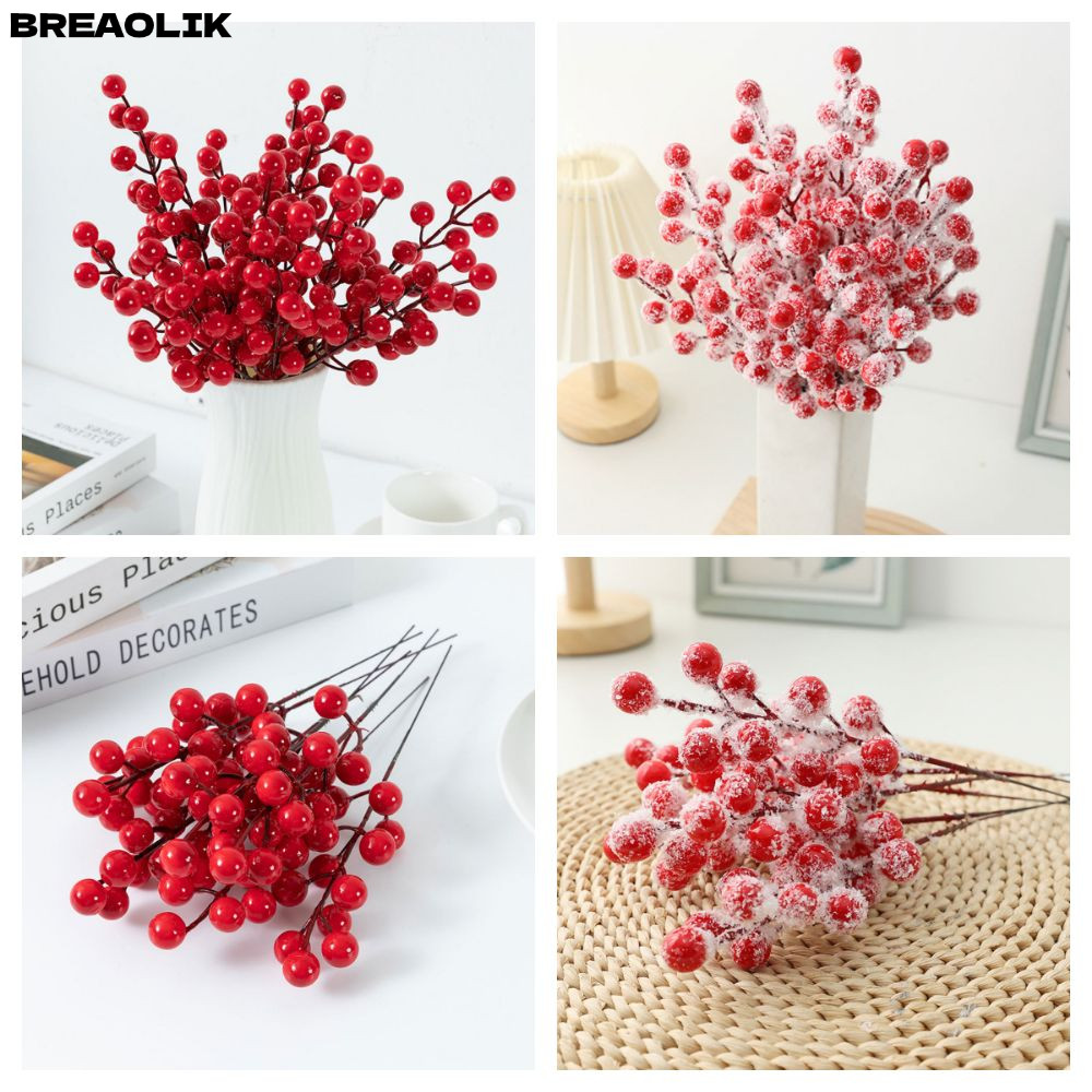 BREAOLIC 10 ชิ้นสาขาเบอร์รี่สีแดง,สีแดงกับ Frost Christmas Berry สาขา,ตกแต่งบ้านงานแต่งงานเครื่องประ
