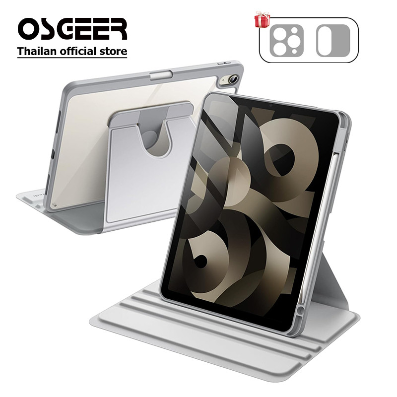 โอสเกร์ 360° กรณีหมุนสําหรับ iPad Air 11- นิ้ว M3/M2 Air 7/6/5/4/3 Gen 11 10 9 8 7 6 5 10.9 นิ้ว, 360 องศาหมุนขาตั้งป้องกัน Clear Back, Auto Wake/Sleep