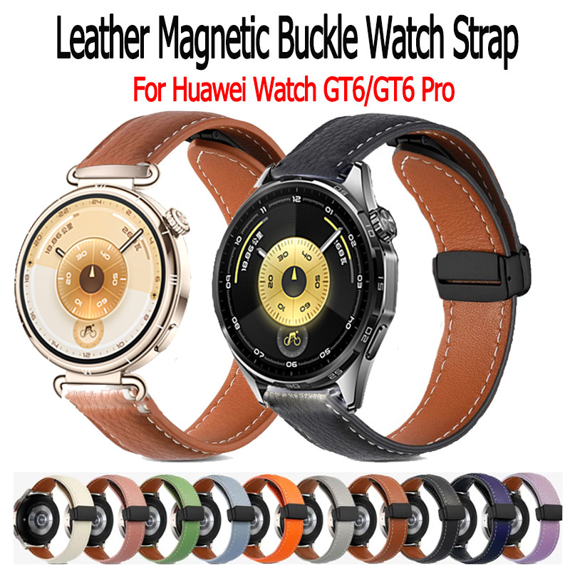 สายหนังหัวเข็มขัดแม่เหล็กสำหรับ Huawei Watch GT 6 6 Pro 46mm. 41mm. สายสมาร์ทวอทช์