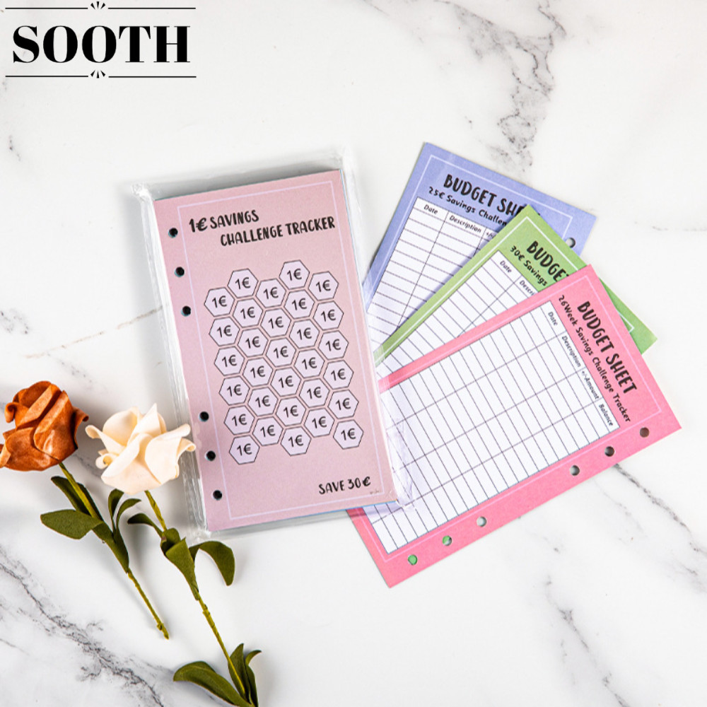 SOOTH การ์ดประหยัดค่าใช้จ่าย 48 ชิ้น, เงิน Eave 52 สัปดาห์บันทึกท้าทายซองเงินสด, บันทึกง่าย A6 100 ซ