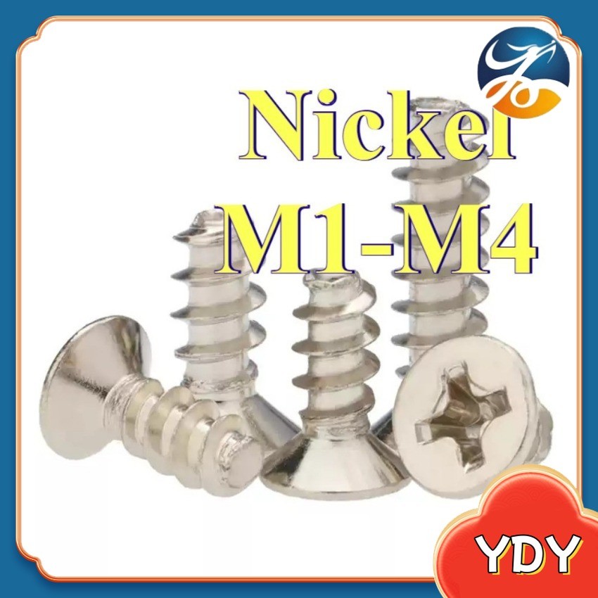 KB cross countersunk head สกรูเกลียวปล่อยหัวแบนชุบนิกเกิล M1/M1.2/M1.4/M1.7/M2/M2.3/M2.6/M3/M3.5/M4Y