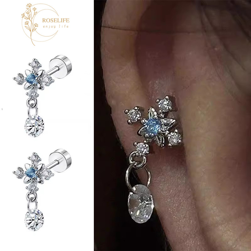Roselife ต่างหู Cristal สโนไวฟ์ Korean S925 Sterling Silver สำหรับสร้อยหูเจียร พร้อมของขวัญ