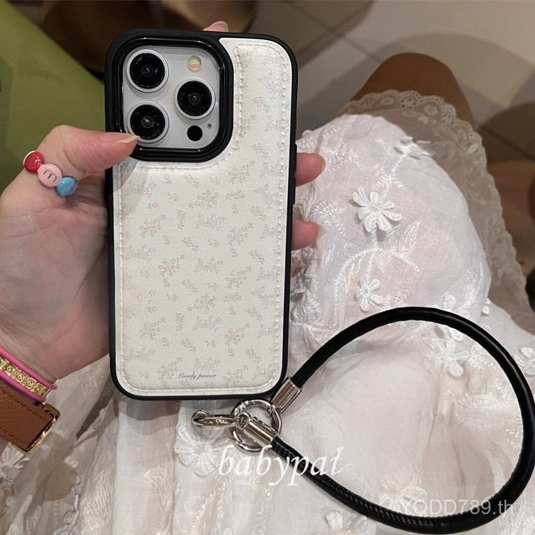 เคสโทรศัพท์เหมาะสําหรับiPhone 11 12 13 14 15 16 17 Pro max Plus Airเต็มหน้าจอดอกไม้ + Lanyard Shock-