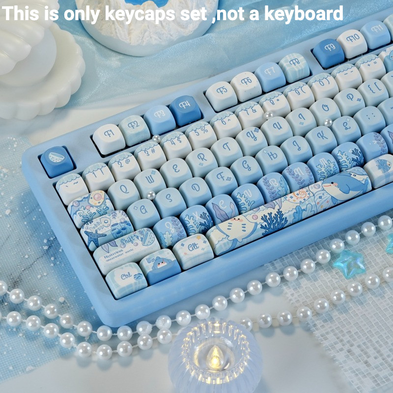 PBT Keycap MOA โลกใต้น้ํา Blue Themed Keycap ชุดรอบส่วนบุคคล Keycap PBT Keycap Dye Sublimation ชุด A