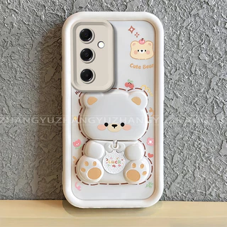 เหมาะสําหรับ Samsung A16 A26 A36 A56 5G เคสโทรศัพท์ใหม่น่ารักหมีกระจกขาตั้ง lprotective พร้อมความงามปกอ่อน JT07